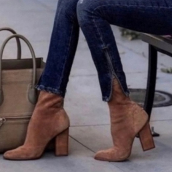 Alexander Wang Gia Suede Heeled boots sock bootie Ankle Size 37.5 leather brown - Picture 14 of 14